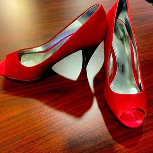 Red stacked heels only worn once.
